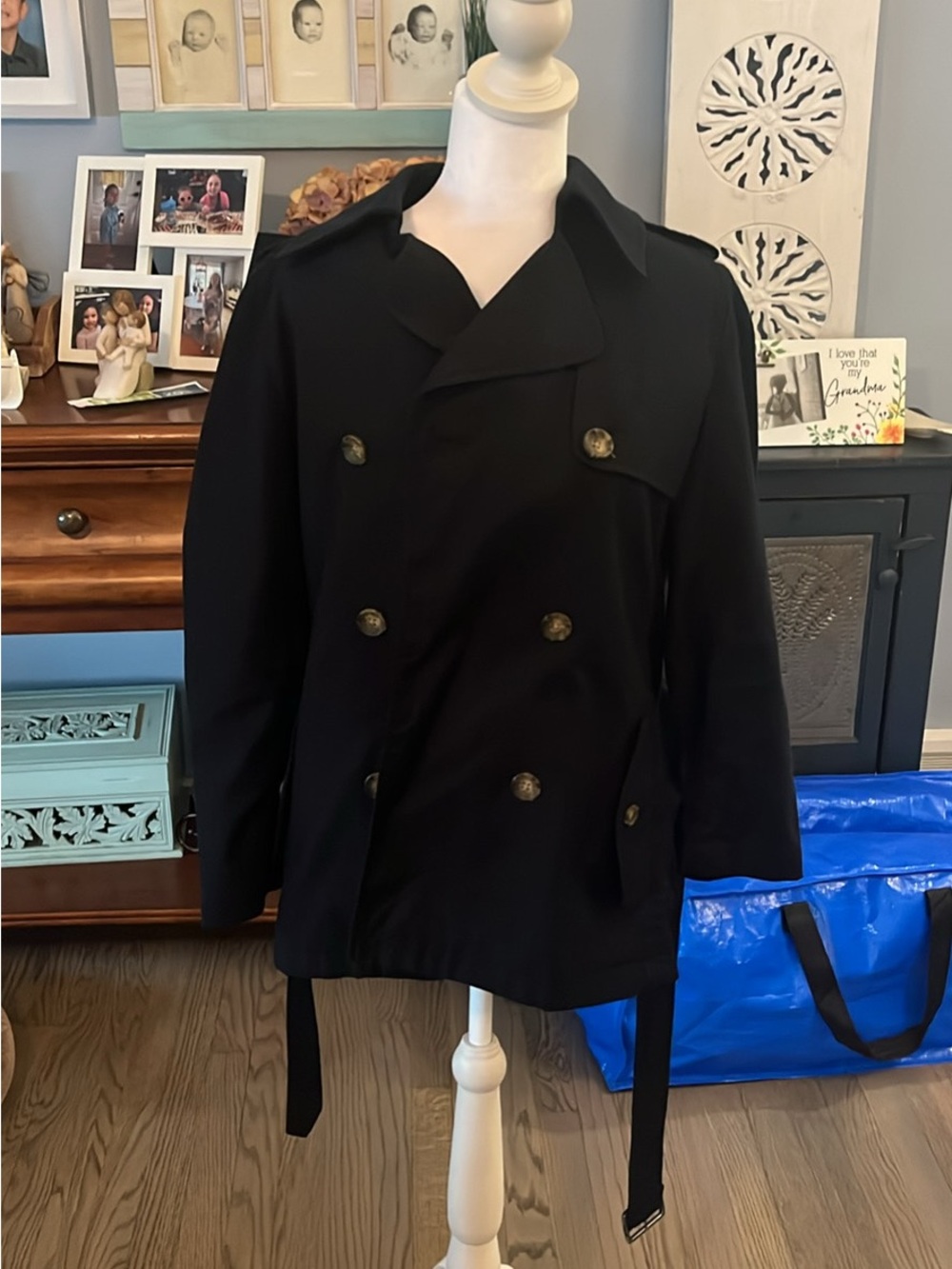 Banana Republic Black Double-Breasted Trench Coat